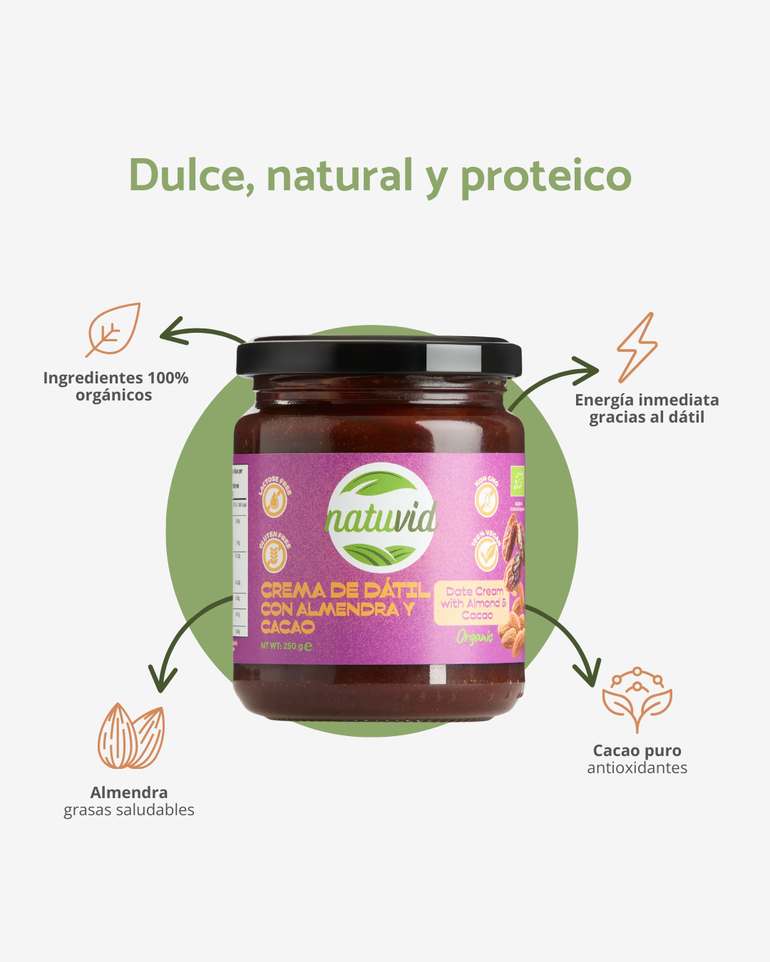 Crema de Dátil con Almendra y Cacao orgánica 250gr